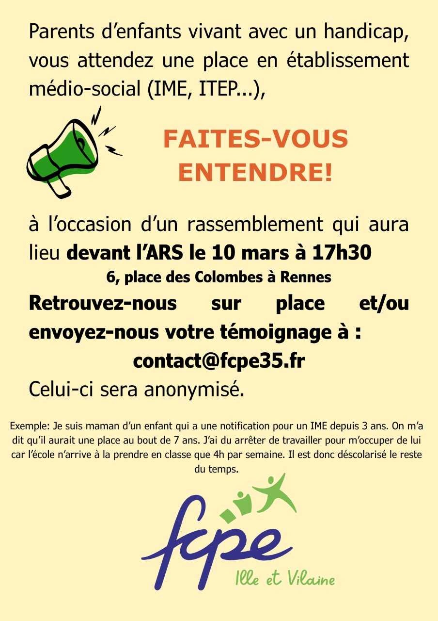 Rassemblemengt devant l'ARS pour réclamer des places IME ITEP PMO SESSAD